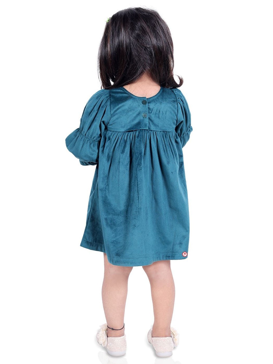 

Picco Ricco Girls Puff Sleeve Velvet A-Line Dress, Green