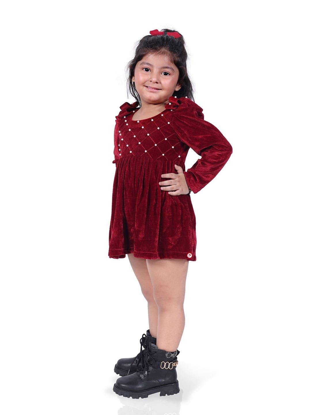 

Picco Ricco Girls Embellished Velvet Fit & Flare Dress, Red