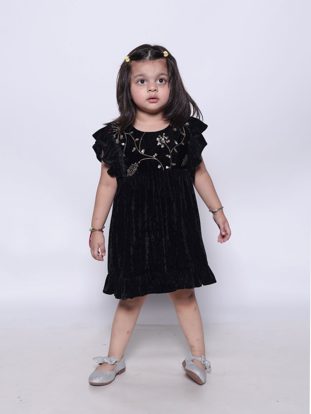 

Picco Ricco Girls Embellished Velvet A-Line Dress, Black