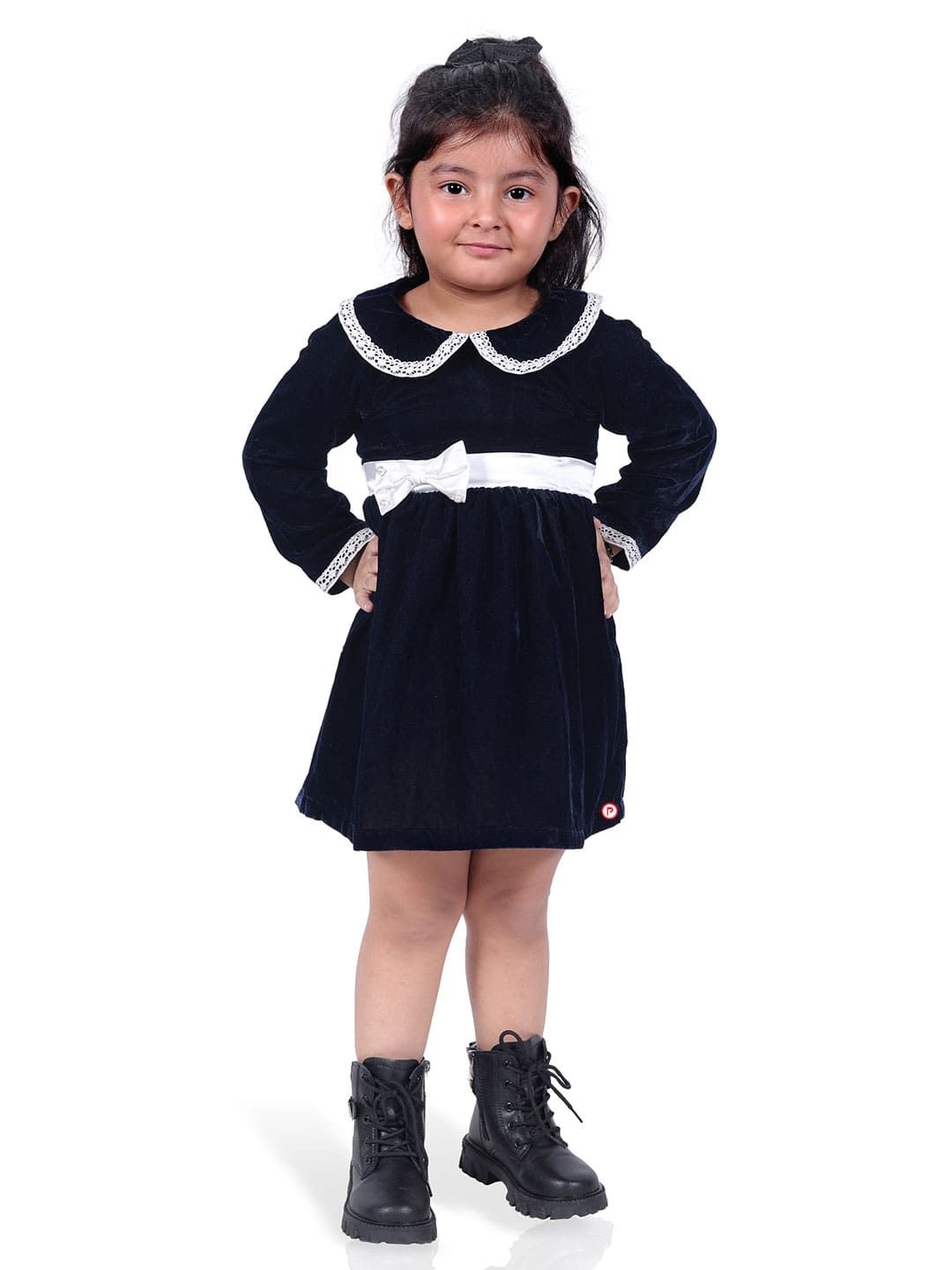 

Picco Ricco Girls Peter Pan Collar A-Line Dress, Navy blue