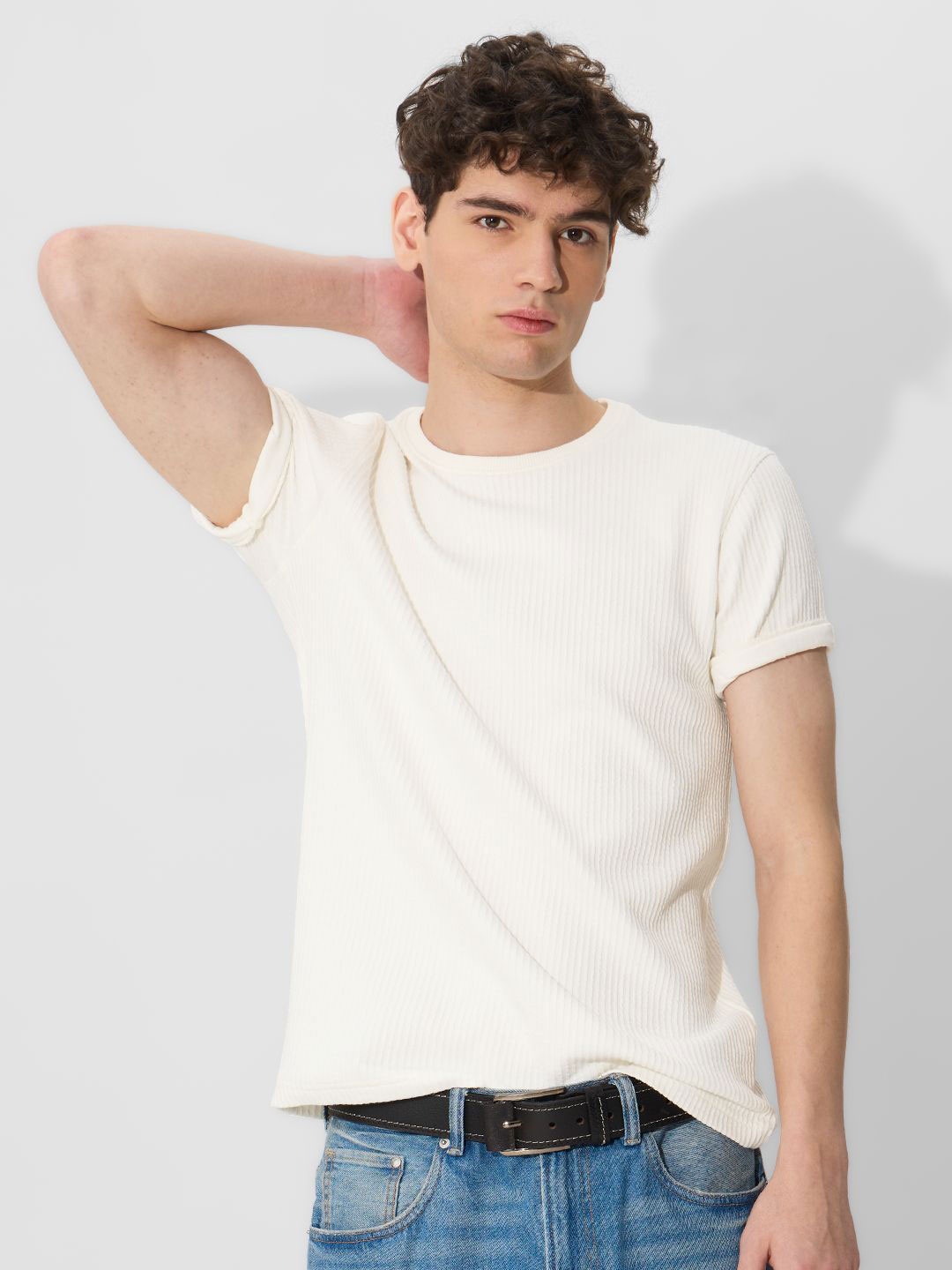 

The Souled Store Men Solid Round Neck Cotton T-shirt, White