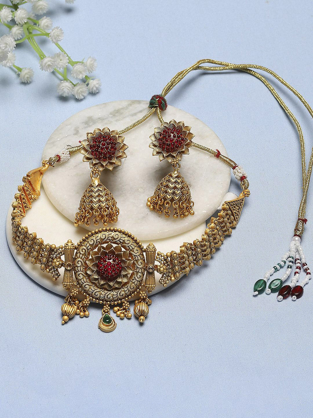 

Biba Gold Plated Stone Studded & Beaded Jewellery Set