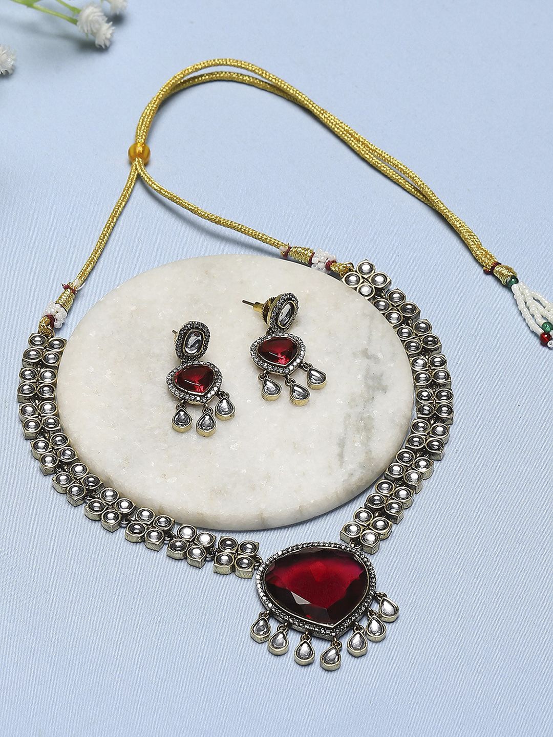 

Biba Silver Plated Stone Studded Jewellery Set