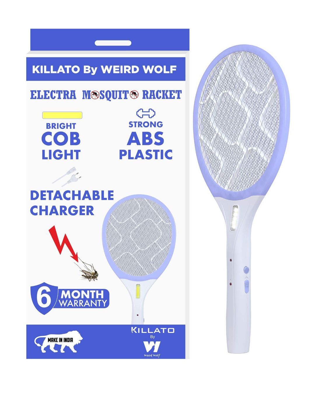

killato Purple & White COB Light Rechargeable Electric Mosquito Bat
