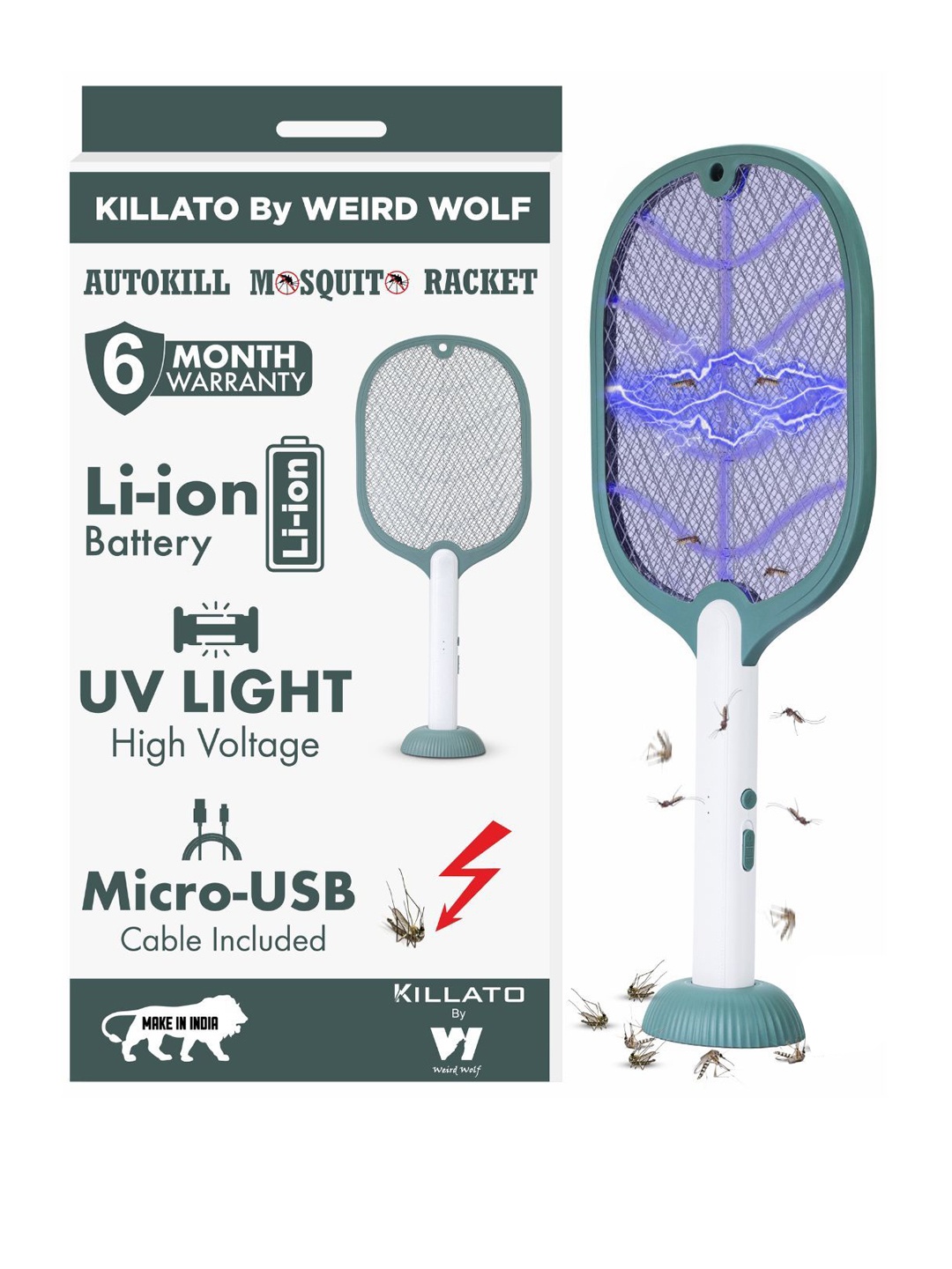 

killato UV Light Rechargeable Mosquito Bat, Green