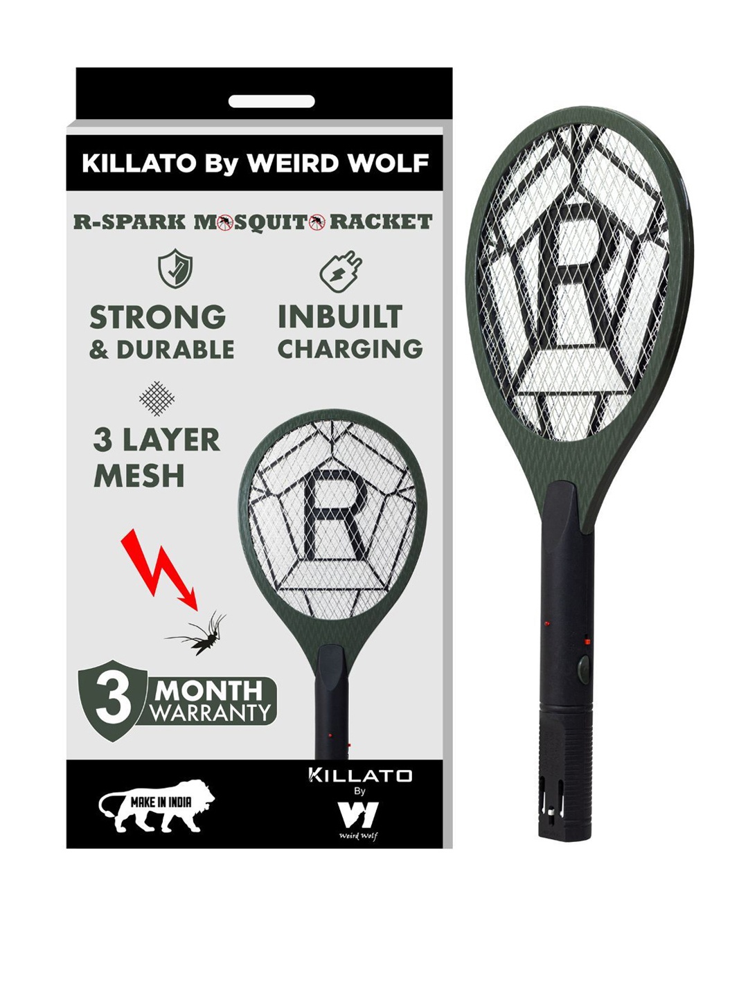 

Killato by Weird Wolf Heavy Duty Rechargeable Mosquito Bat, Green