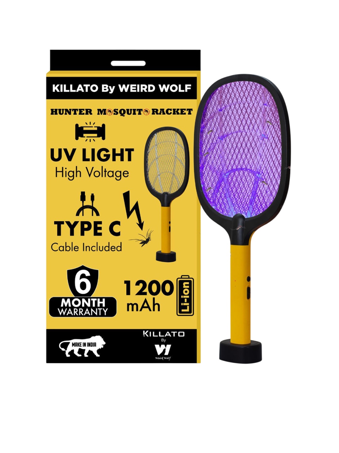 

killato Electra Rechargeable Mosquito Racket, Yellow