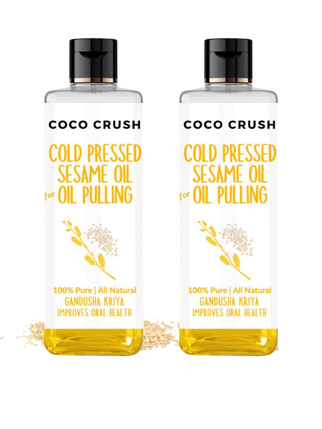 

Coco Crush Set Of 2 Natural 100% Cold Pressed Sesame Oral Oil Pulling - 100 ml Each, Transparent