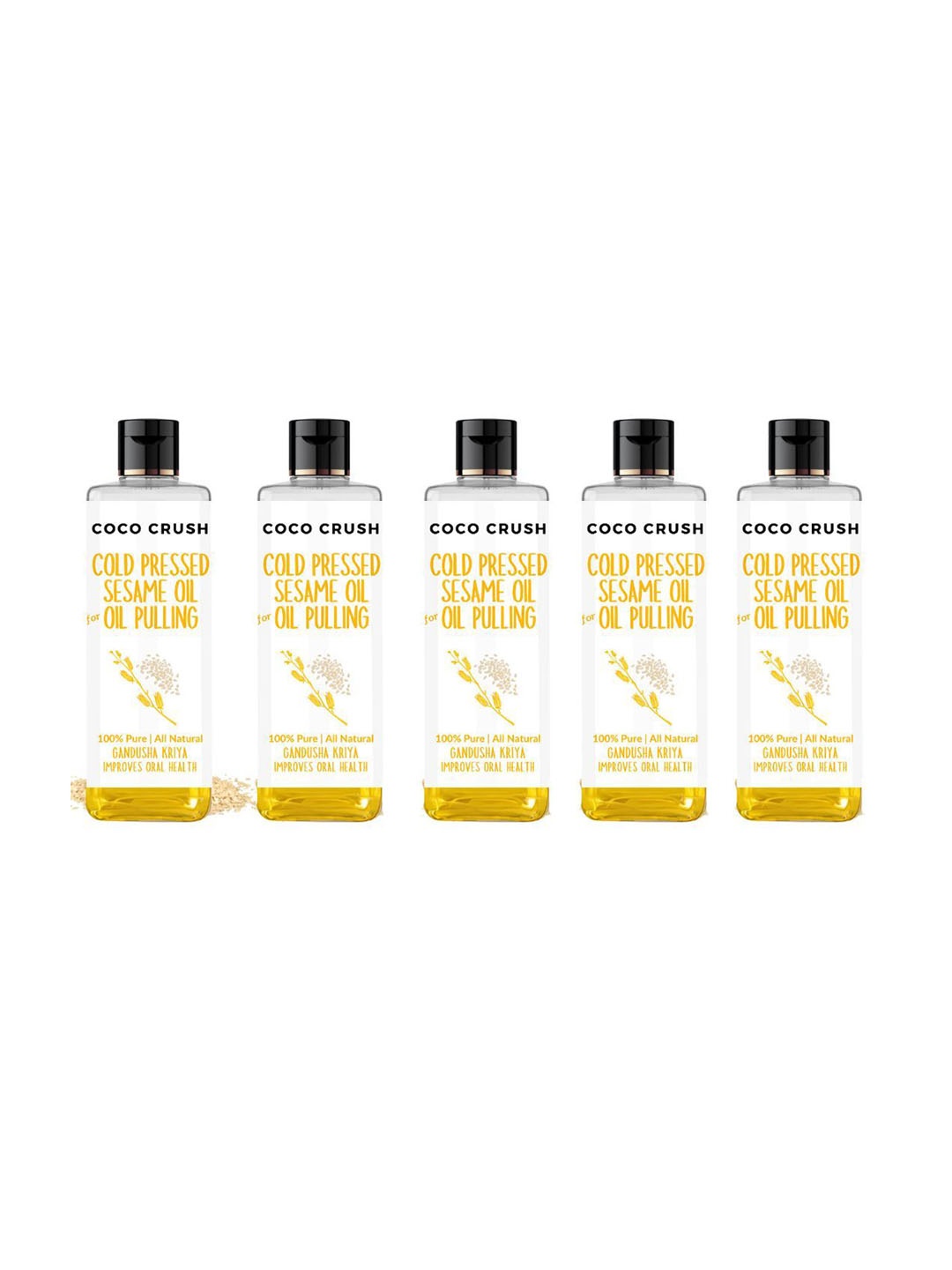 

Coco Crush Set Of 5 Natural Sesame Oral Oil Pulling - 100 ml Each, Transparent