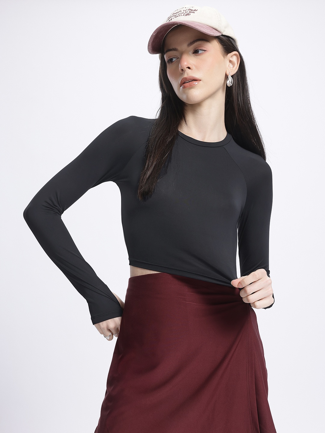 

glitchez Effortless Style Fitted Crop Top, Black