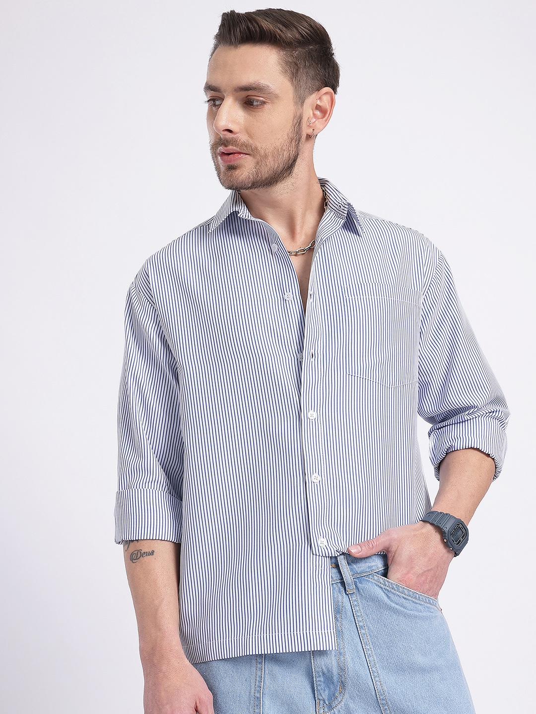 

glitchez Stripes on Point Casual Shirt, White