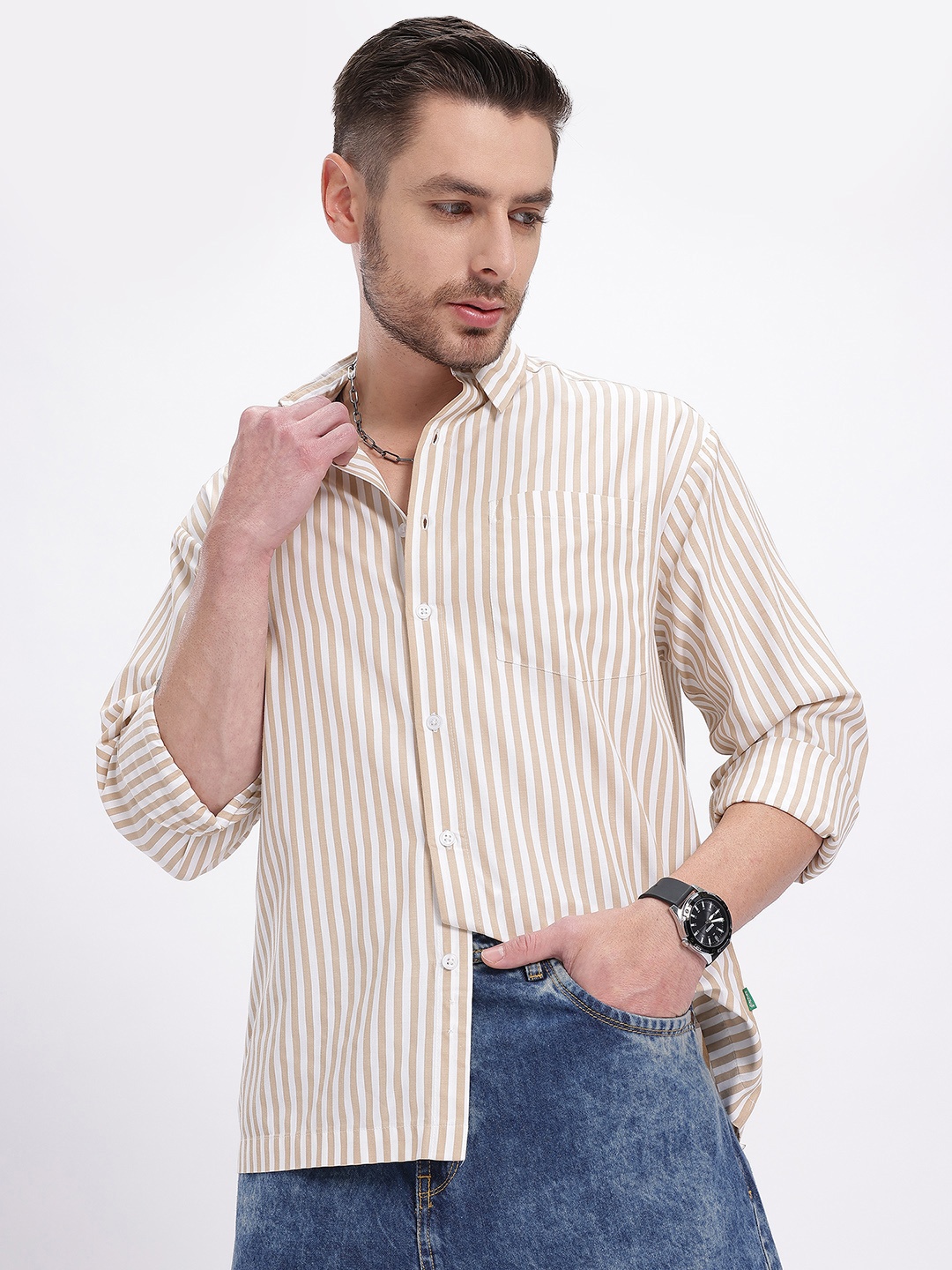 

glitchez Bengal Stripes Pocket Detail Shirt, Mustard