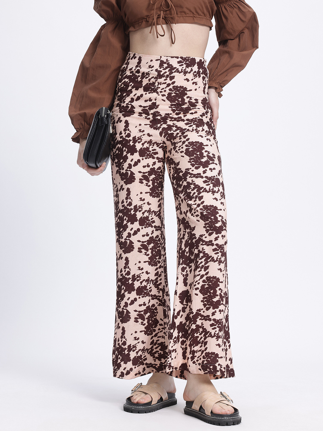 

glitchez Women Cow Aesthetics High-Rise Relaxed Fit Trousers, Pink