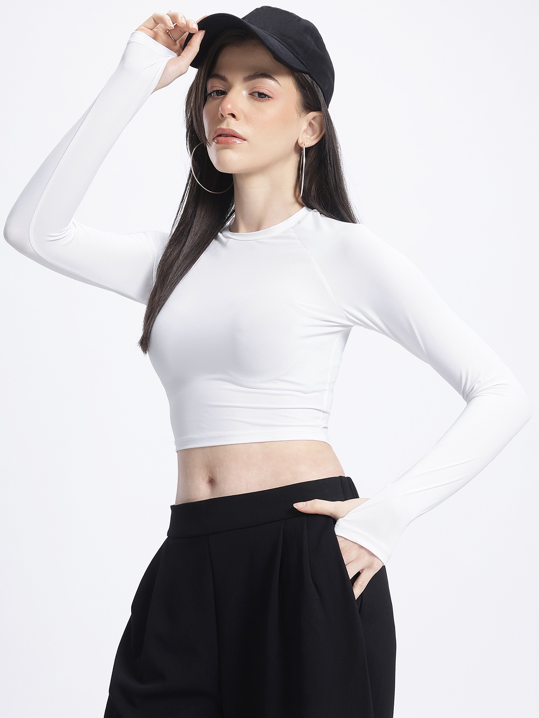 

glitchez Effortless Glamour Fitted Crop Top, White