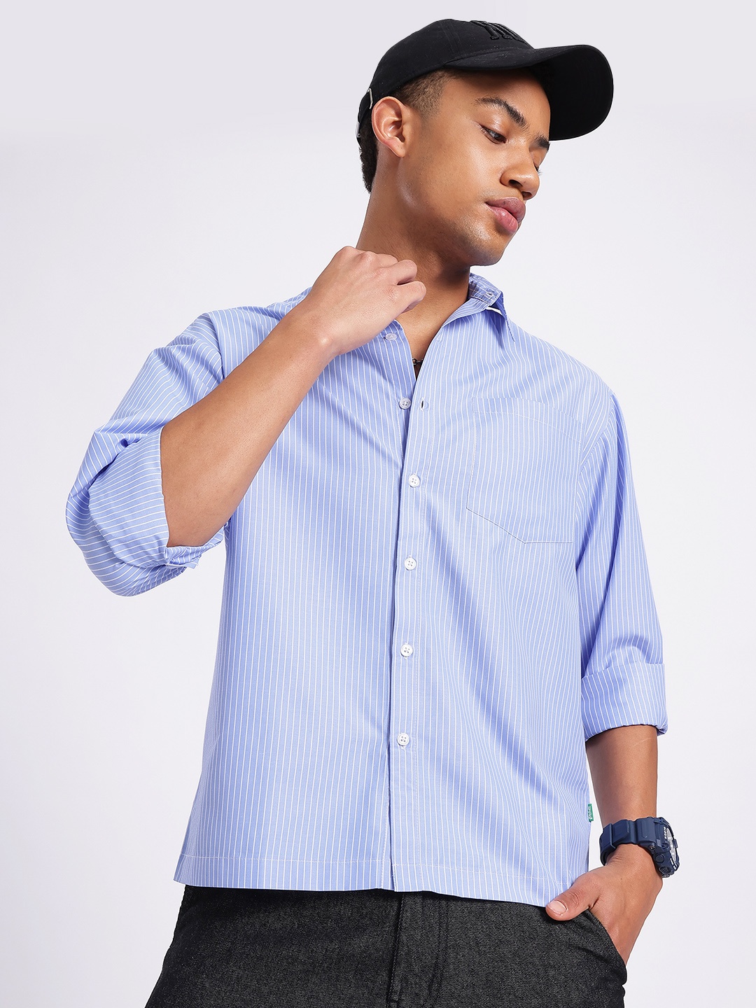 

glitchez Striped Street Regular Fit Shirt, Blue