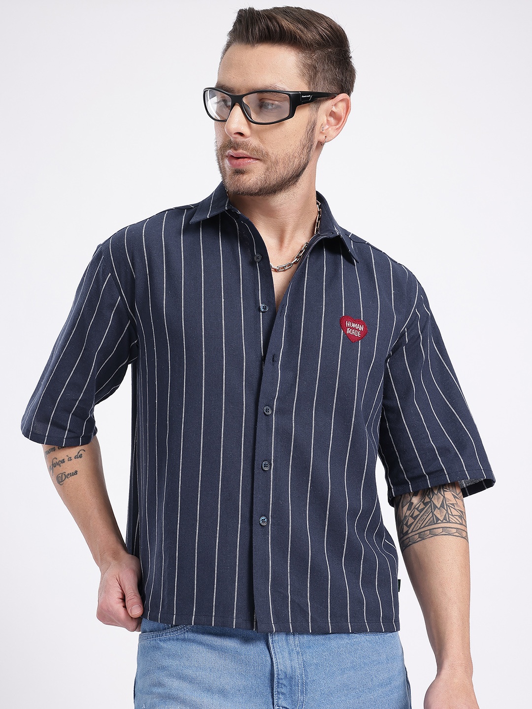 

glitchez Boldly Striped Regular Fit Shirt, Navy blue