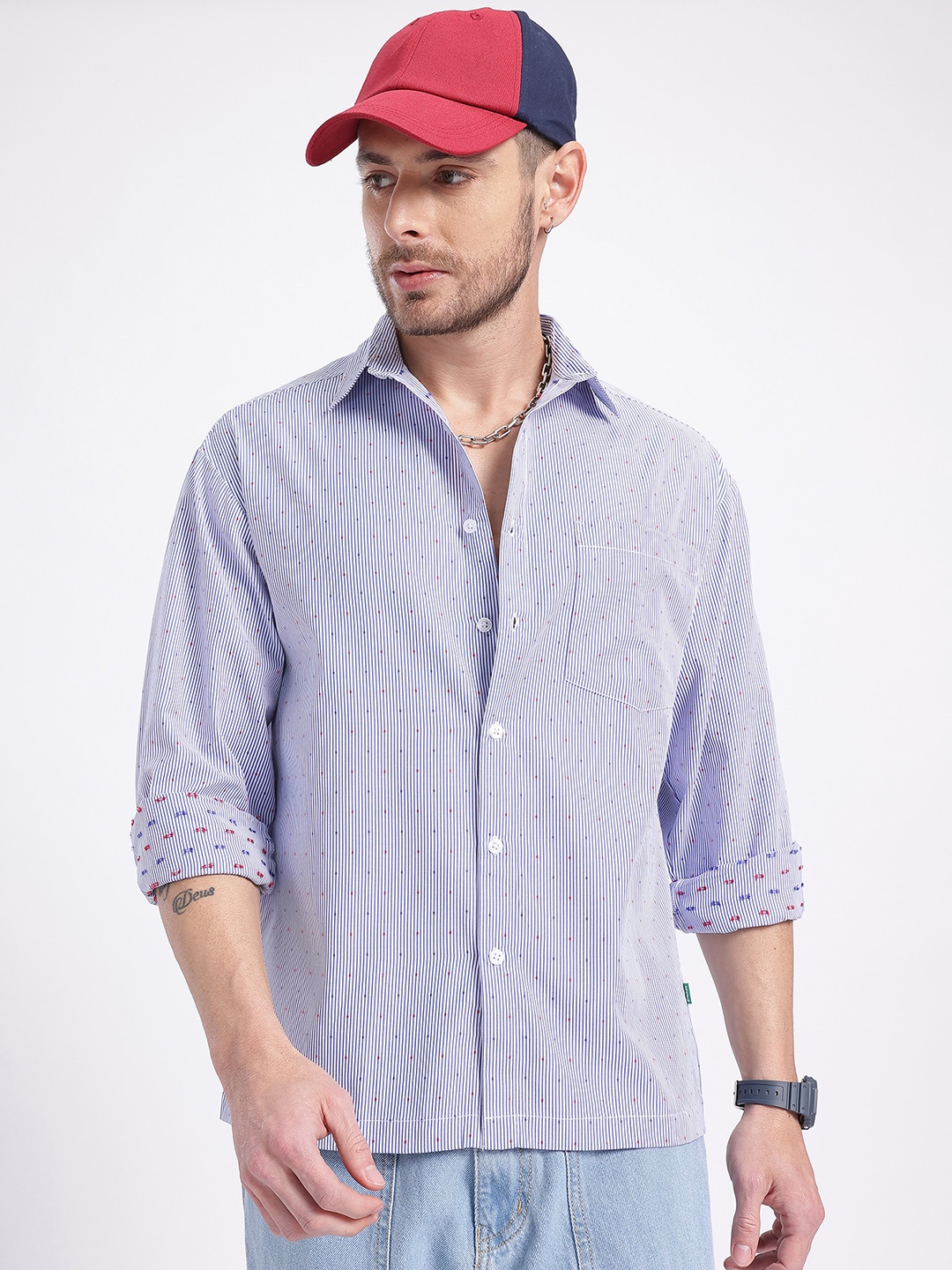 

glitchez Pop of Stripe Regular Fit Shirt, Blue