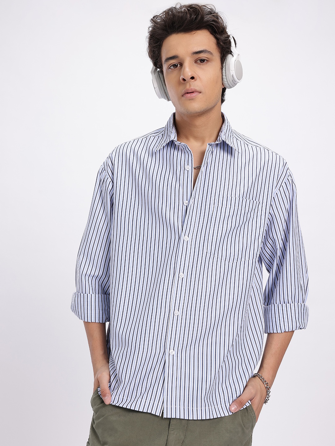 

glitchez Functional Fashion Striped Regular Fit Shirt, Blue