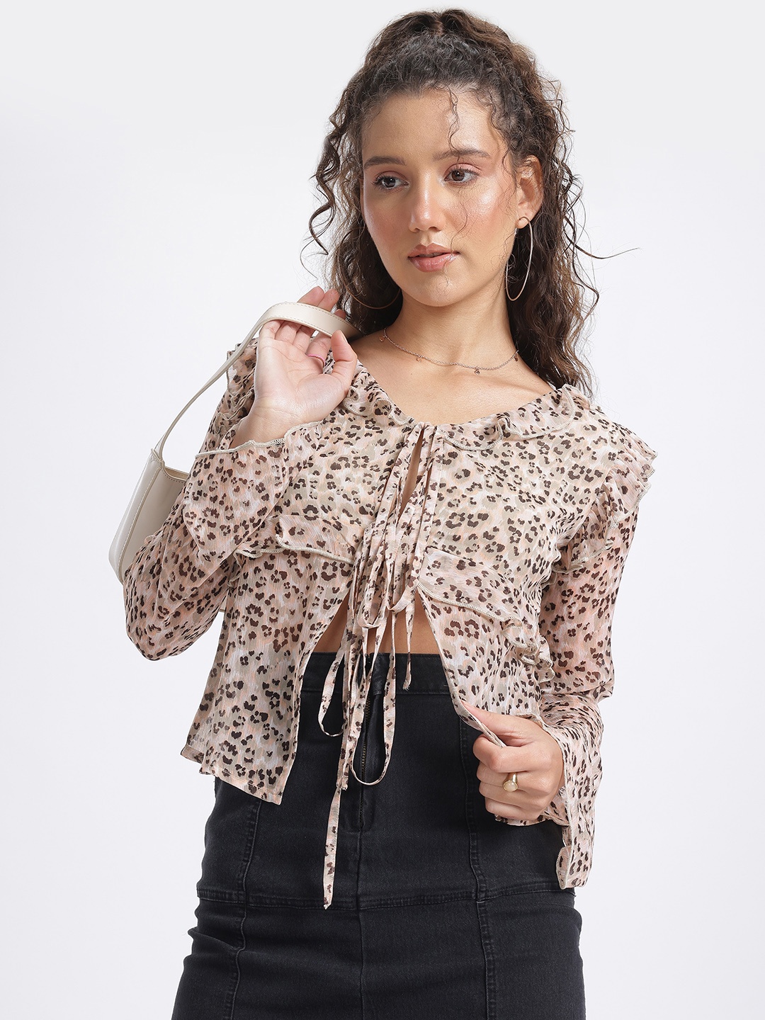 

glitchez Safari Vibe Animal Print Tie-Up Detail Top, Green