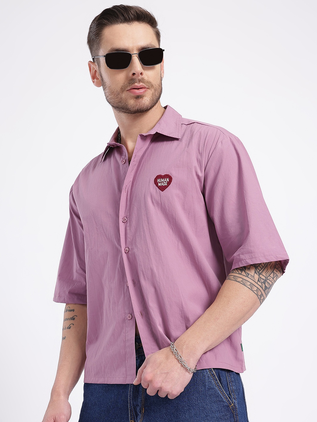 

glitchez Lowkey Patchwork Regular Fit Shirt, Mauve