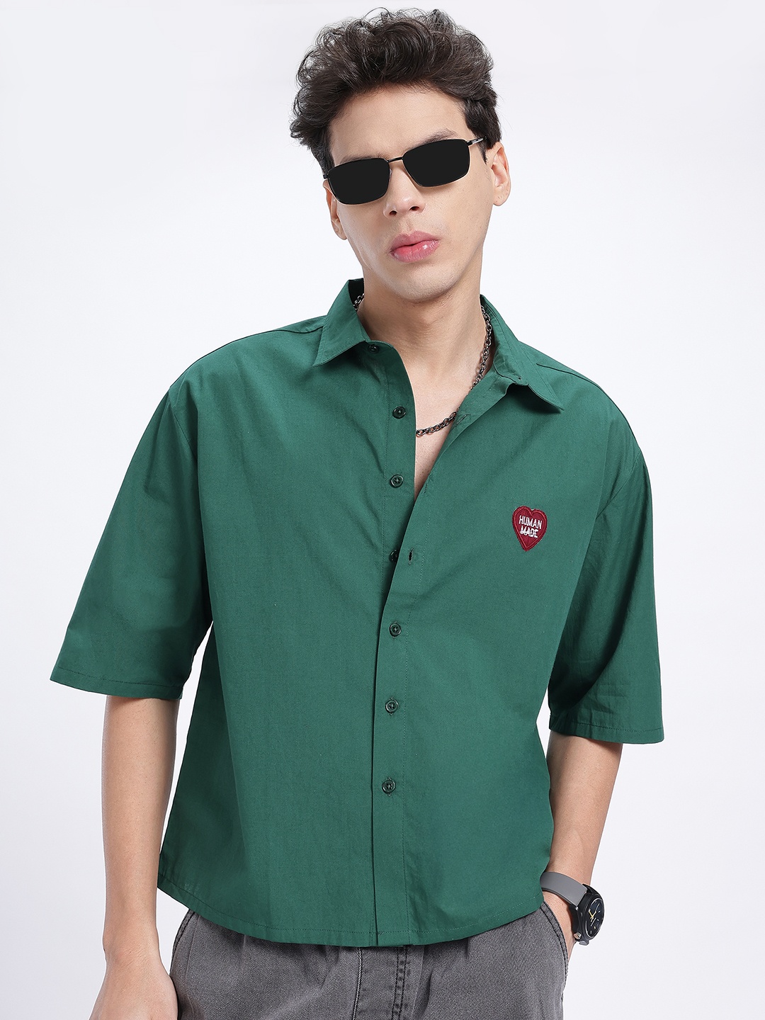 

glitchez Everyday Edge Drop-Shoulder Regular Fit Shirt, Green