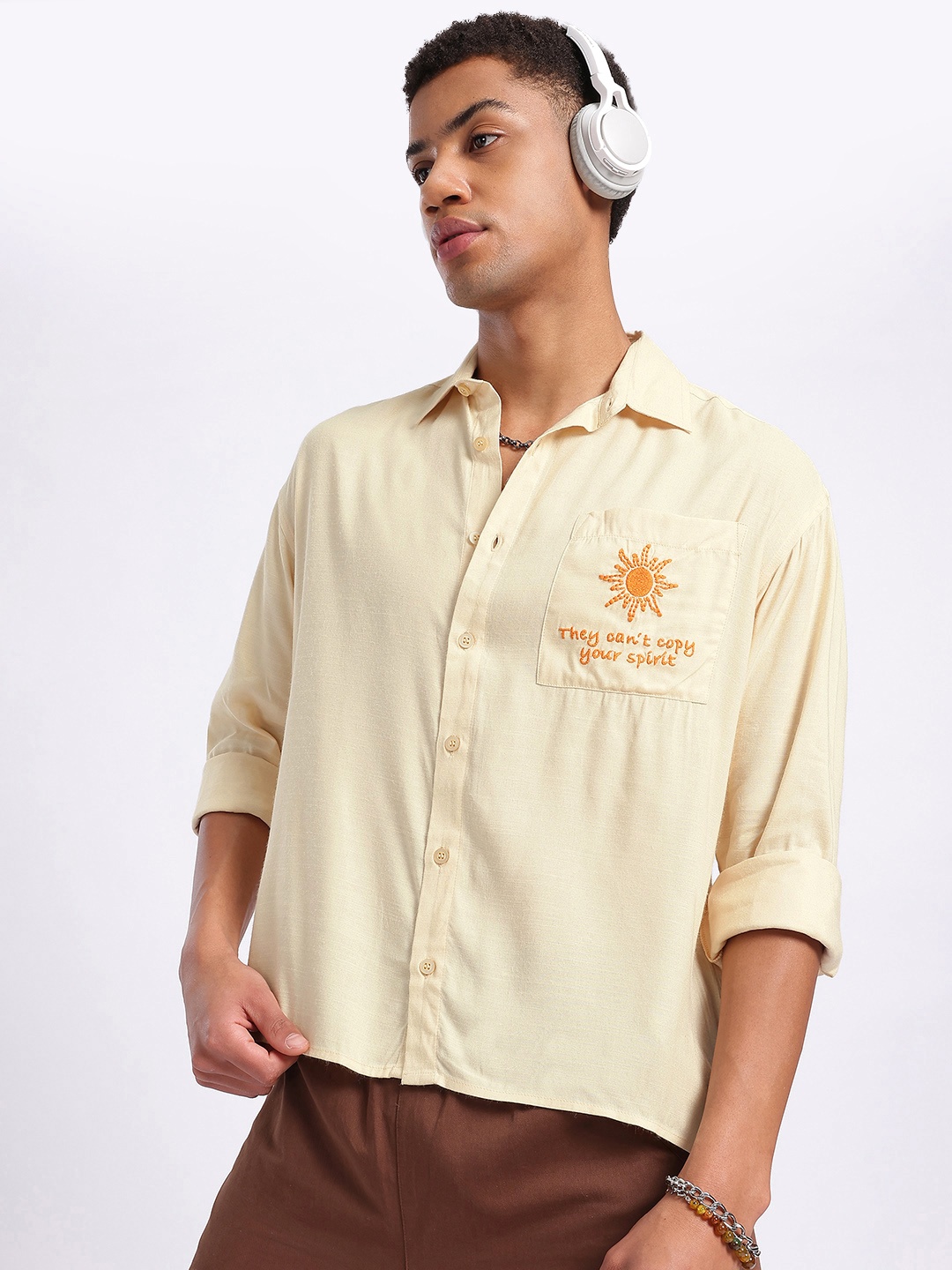 

glitchez Pocketful Dreams Regular Fit Shirt, Cream