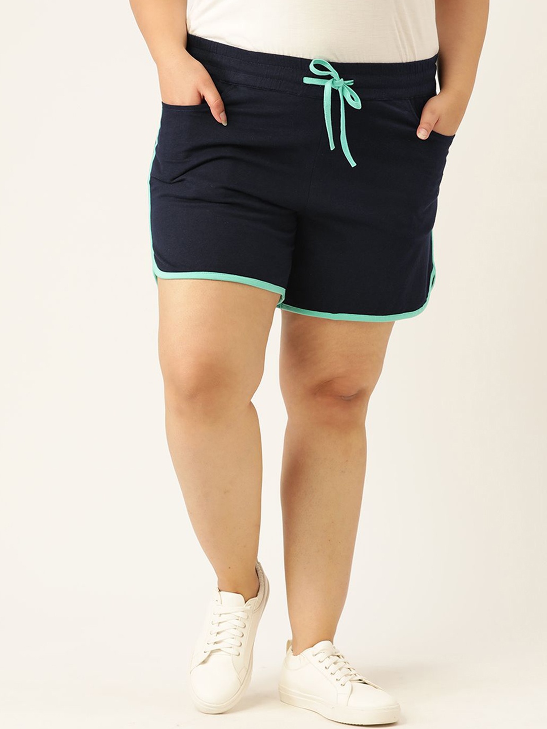 

theRebelinme Women Plus Size High-Rise Pure Cotton Shorts, Navy blue