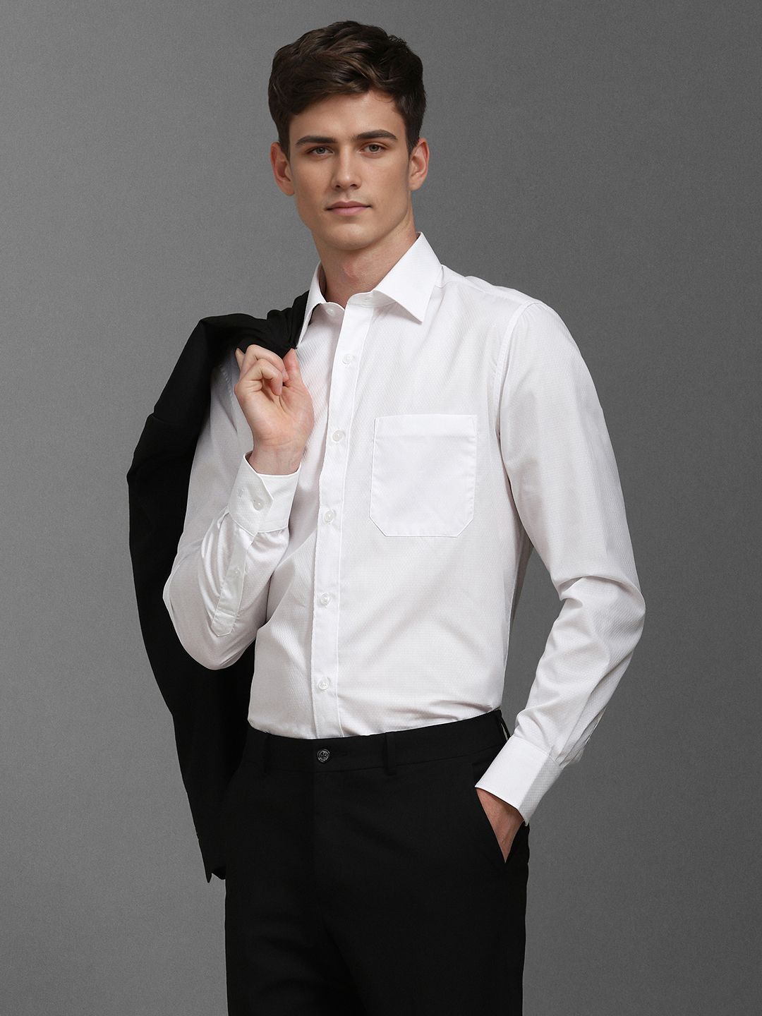 

Louis Philippe Men Classic Spread Collar Solid Cotton Formal Shirt, White
