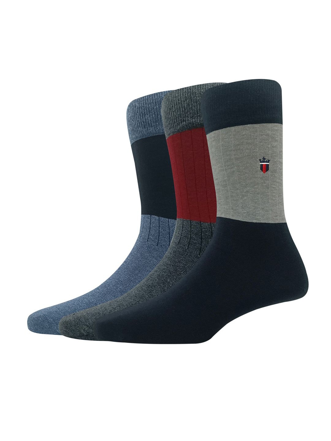 

Louis Philippe Men Pack Of 3 Colourblocked Calf-Length Cotton Socks, Blue