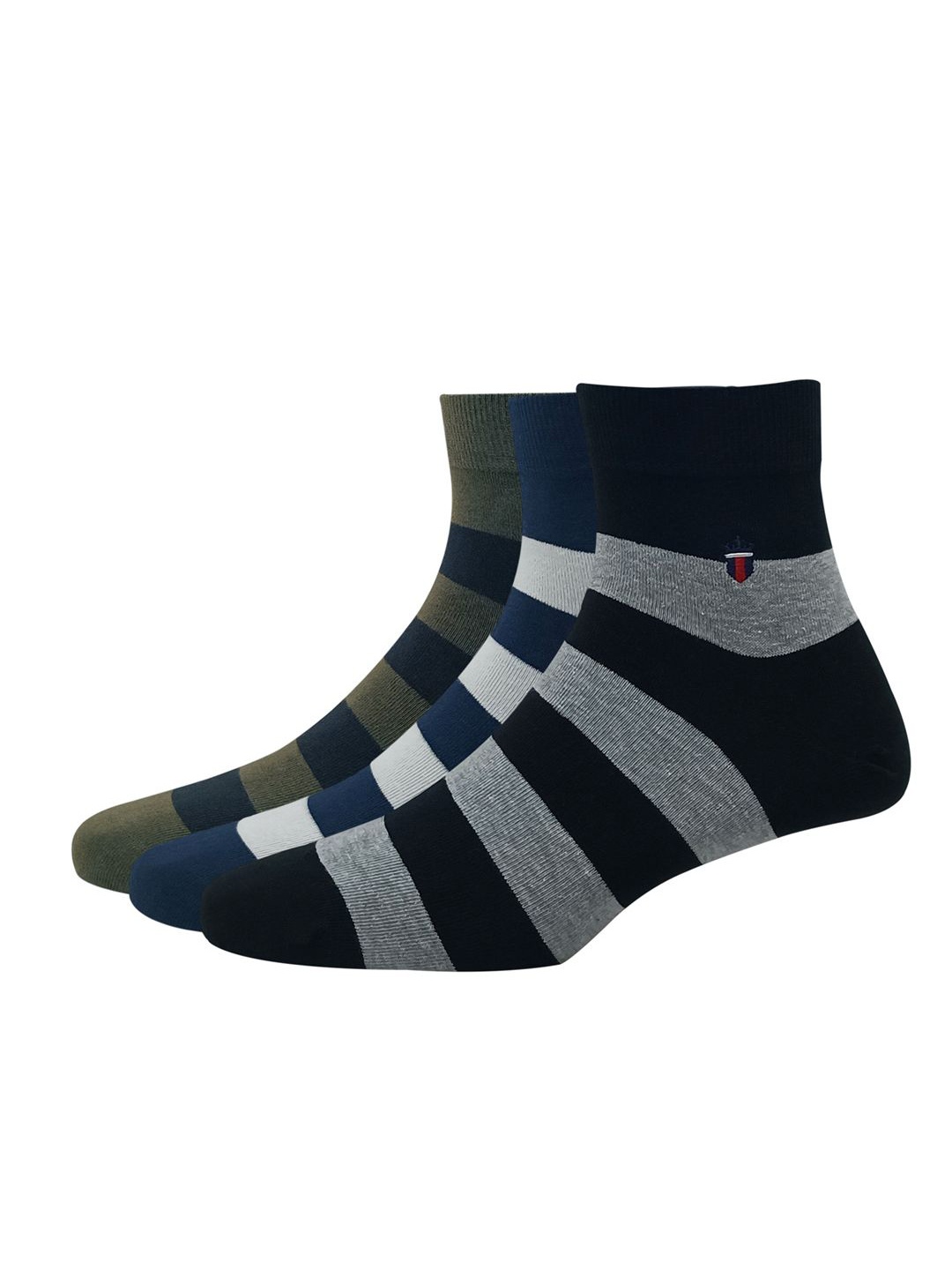 

Louis Philippe Men Pack Of 3 Striped Cotton Above Ankle-Length Socks, Olive