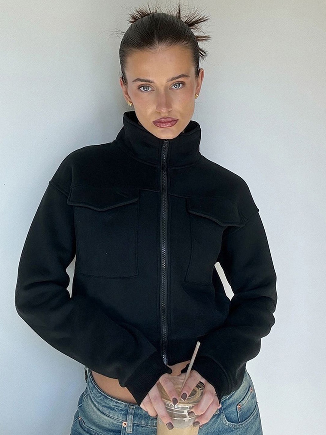 

StyleCast x Revolte Women Mock Collar Solid Casual Bomber Insulator Jacket, Black