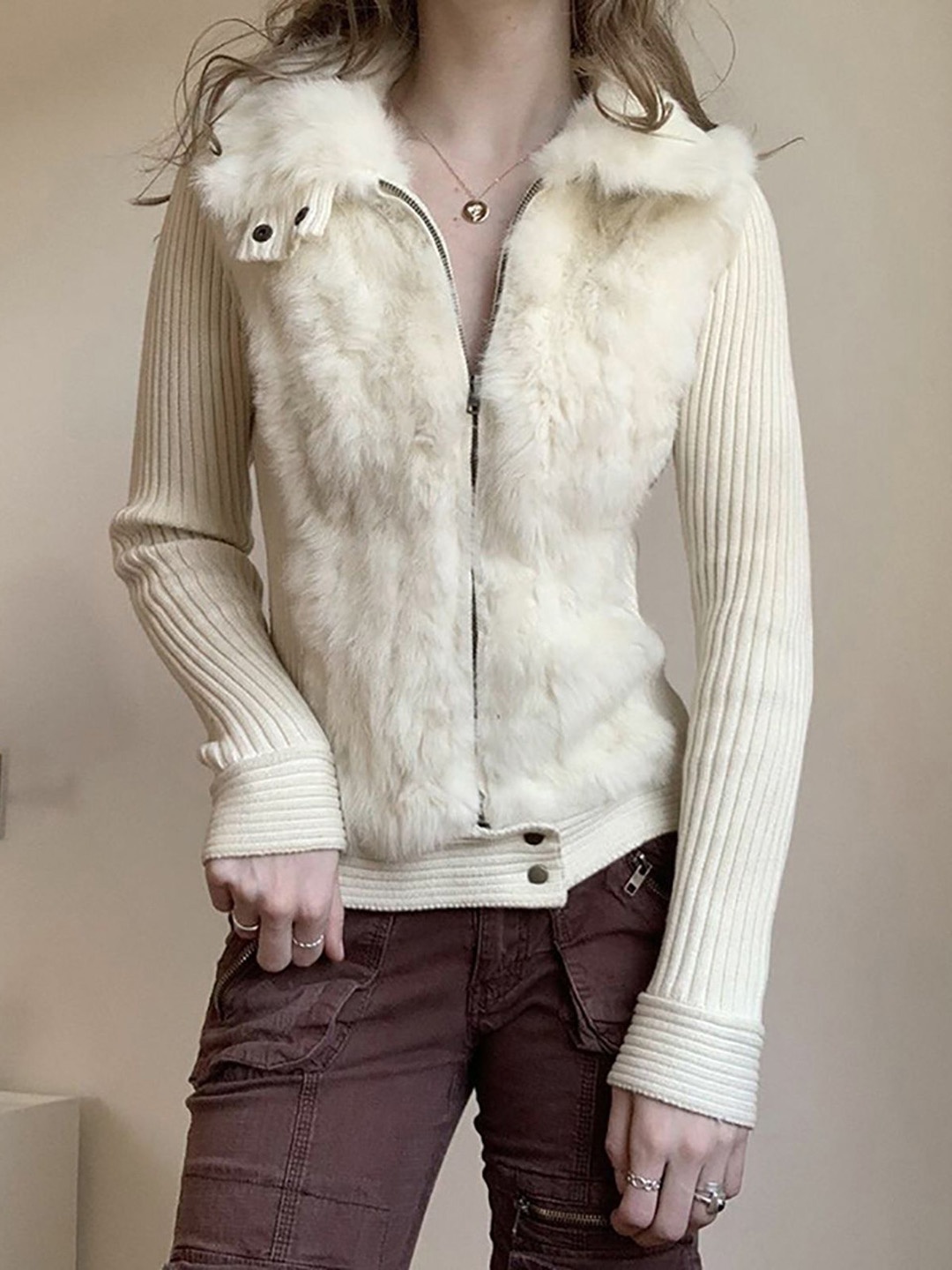 

StyleCast x Revolte Women Spread Collar Self Design Casual Parka Insulator Jacket, Cream