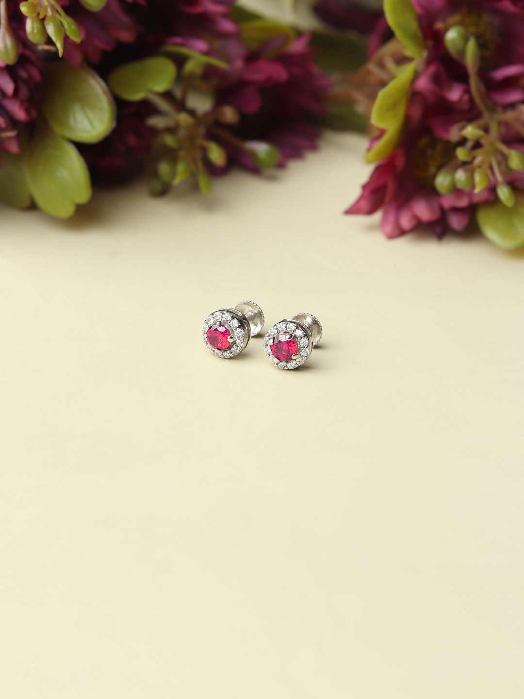 

AKSHAT SAPPHIRE 92.5 Sterling Silver Rhodium-Plated Circular Cubic Zirconia Studs, Pink