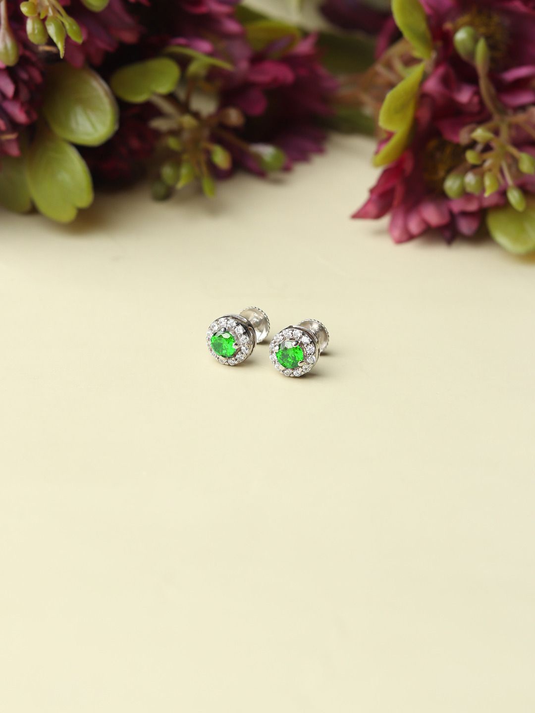 

AKSHAT SAPPHIRE 92.5 Sterling Silver Rhodium-Plated Circular Cubic Zirconia Studs, Green