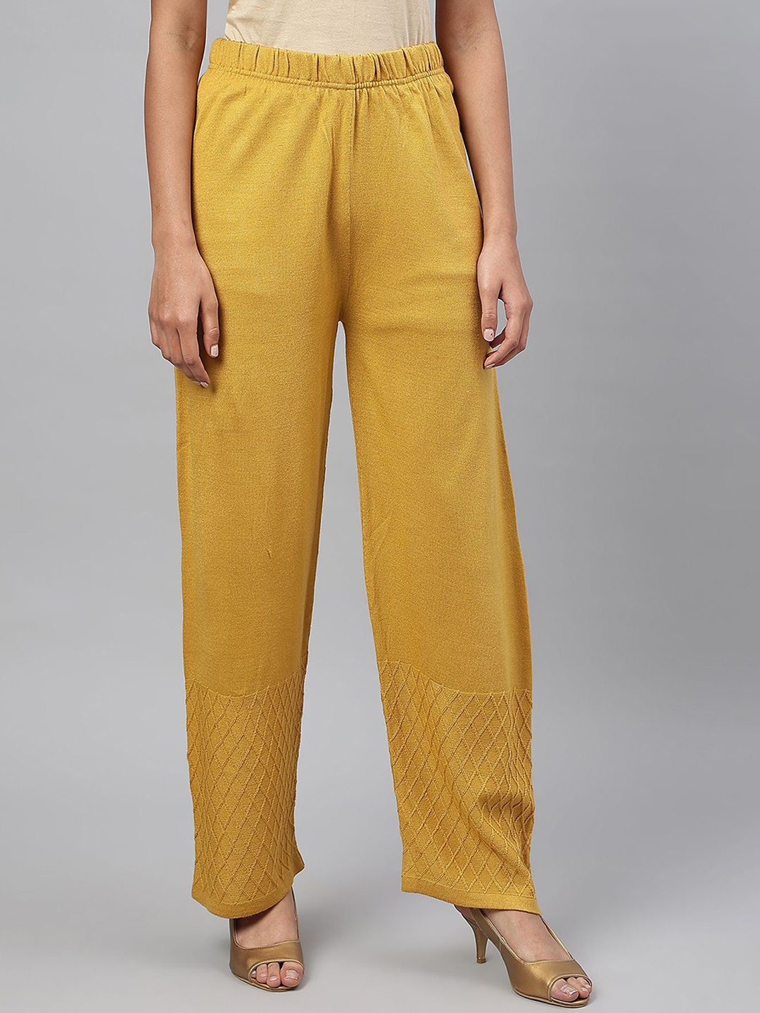 

AURELIA Women Mid-Rise Flat-Front Trousers, Yellow