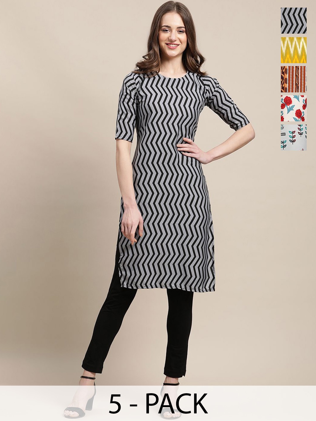 

7Threads Women Ethnic Motifs Printed Thread Work Floral Crepe Kurta, Multi