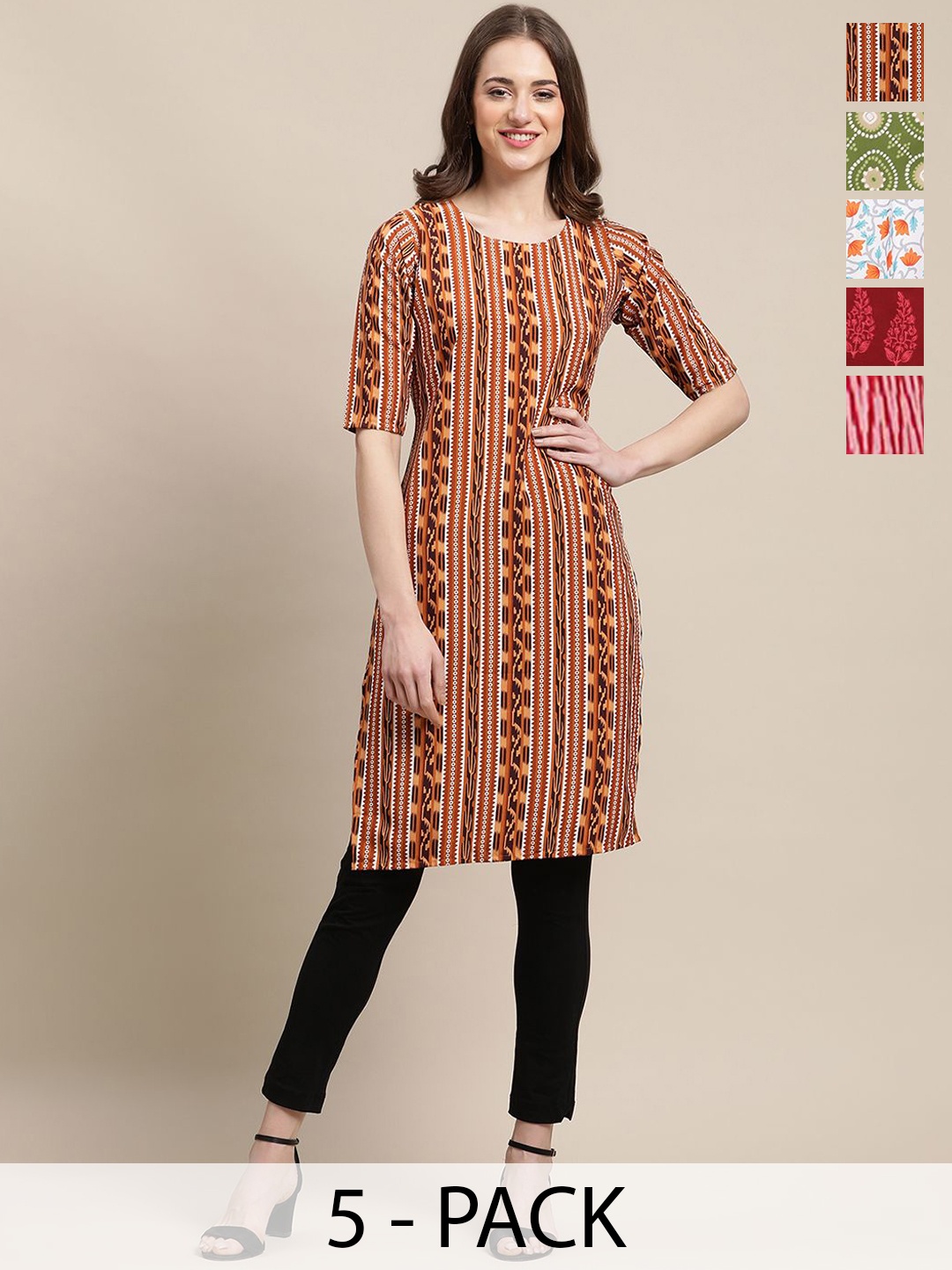 

7Threads Selection Of 5 Ethnic Motifs Printed Straight Kurtas, Red