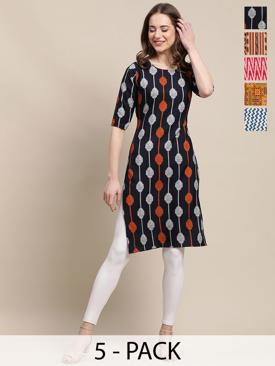 

7Threads Selection Of 5 Ethnic Motifs Printed Straight Crepe Kurta, Yellow