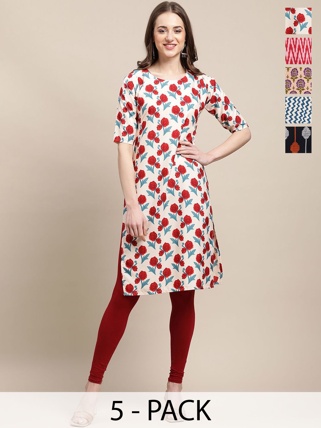 

7Threads Women Ethnic Motifs Printed Thread Work Floral Crepe Kurta, Multi