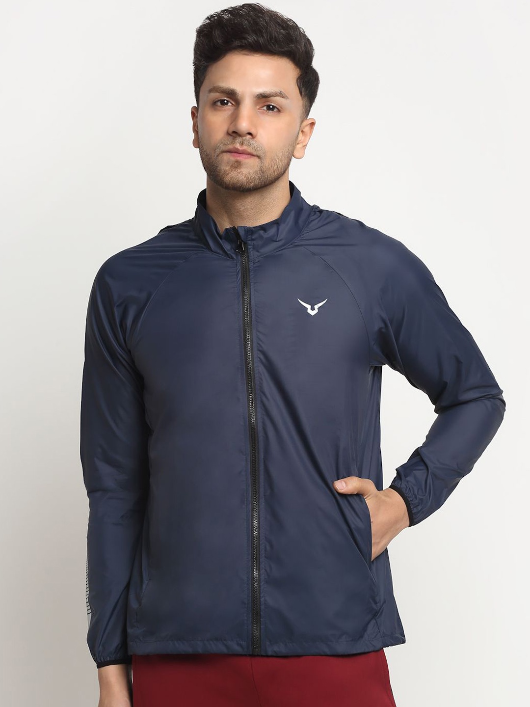 

Invincible Men Hooded Solid Sporty Windcheater Jacket, Navy blue