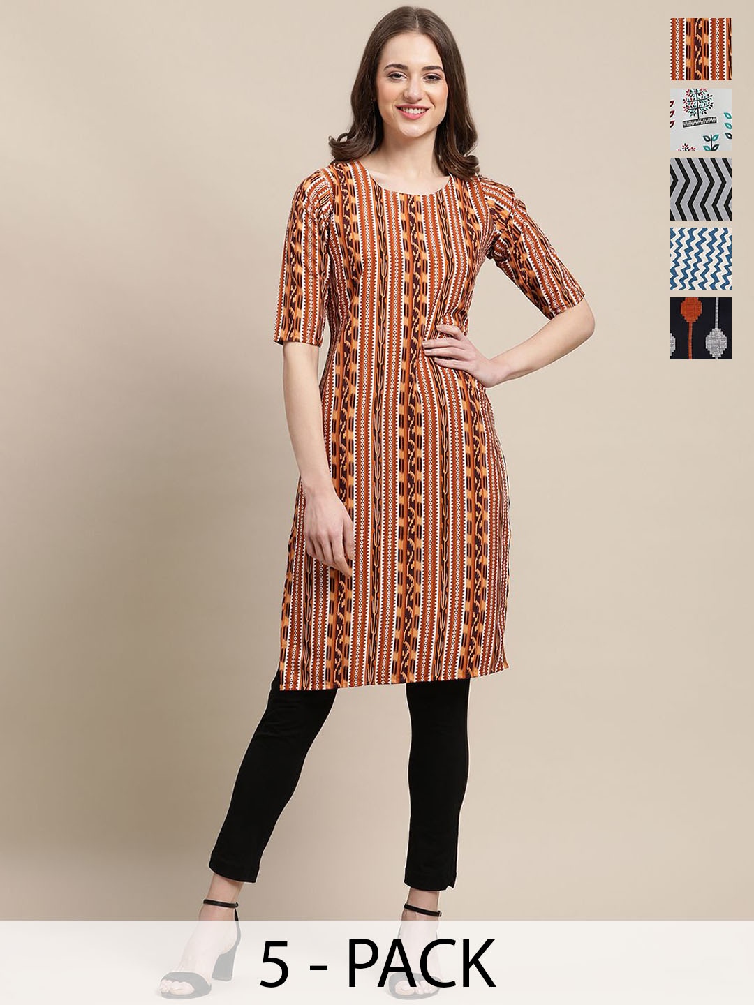 

7Threads Selection Of 5 Ethnic Motifs Printed Straight Kurtas, Red