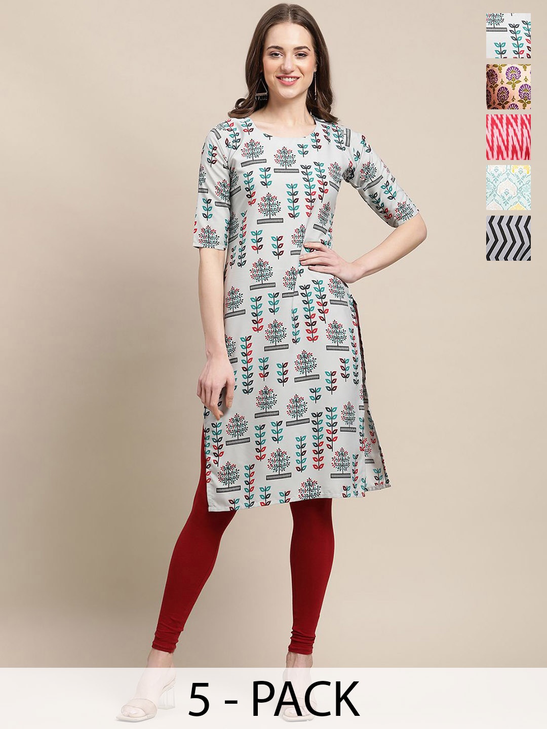 

7Threads Selection Of 5 Floral Printed Straight Kurta, Blue
