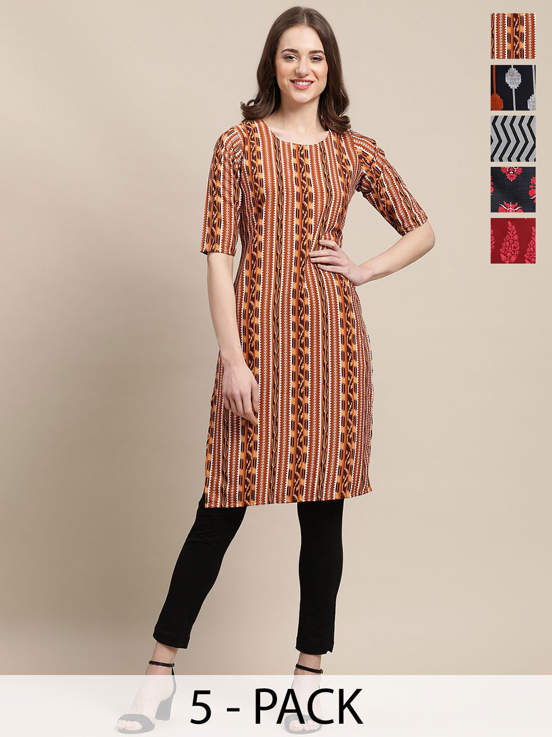 

7Threads Selection Of 5 Ethnic Motifs Printed Straight Kurta, Orange
