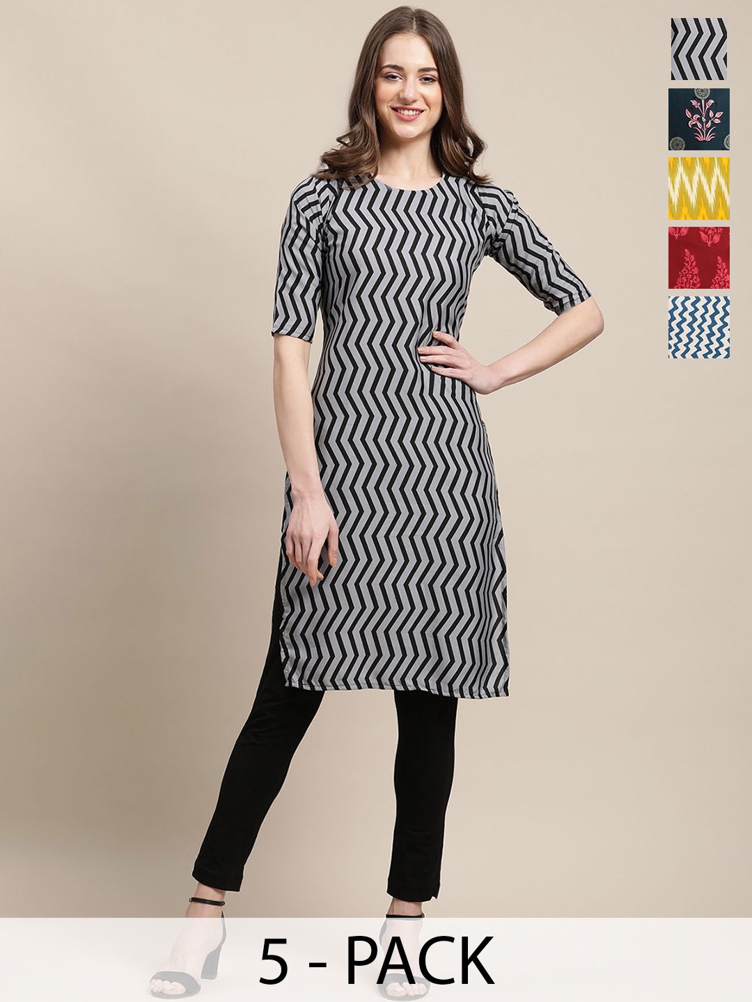 

7Threads Selection Of 5 Ethnic Motifs Printed Straight Kurtas, Red