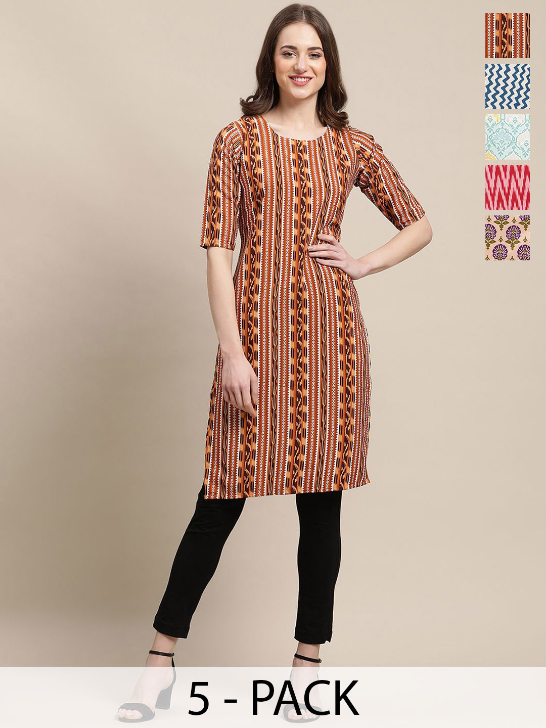 

7Threads Women Ethnic Motifs Printed Mirror Work Floral Crepe Kurta, Multi