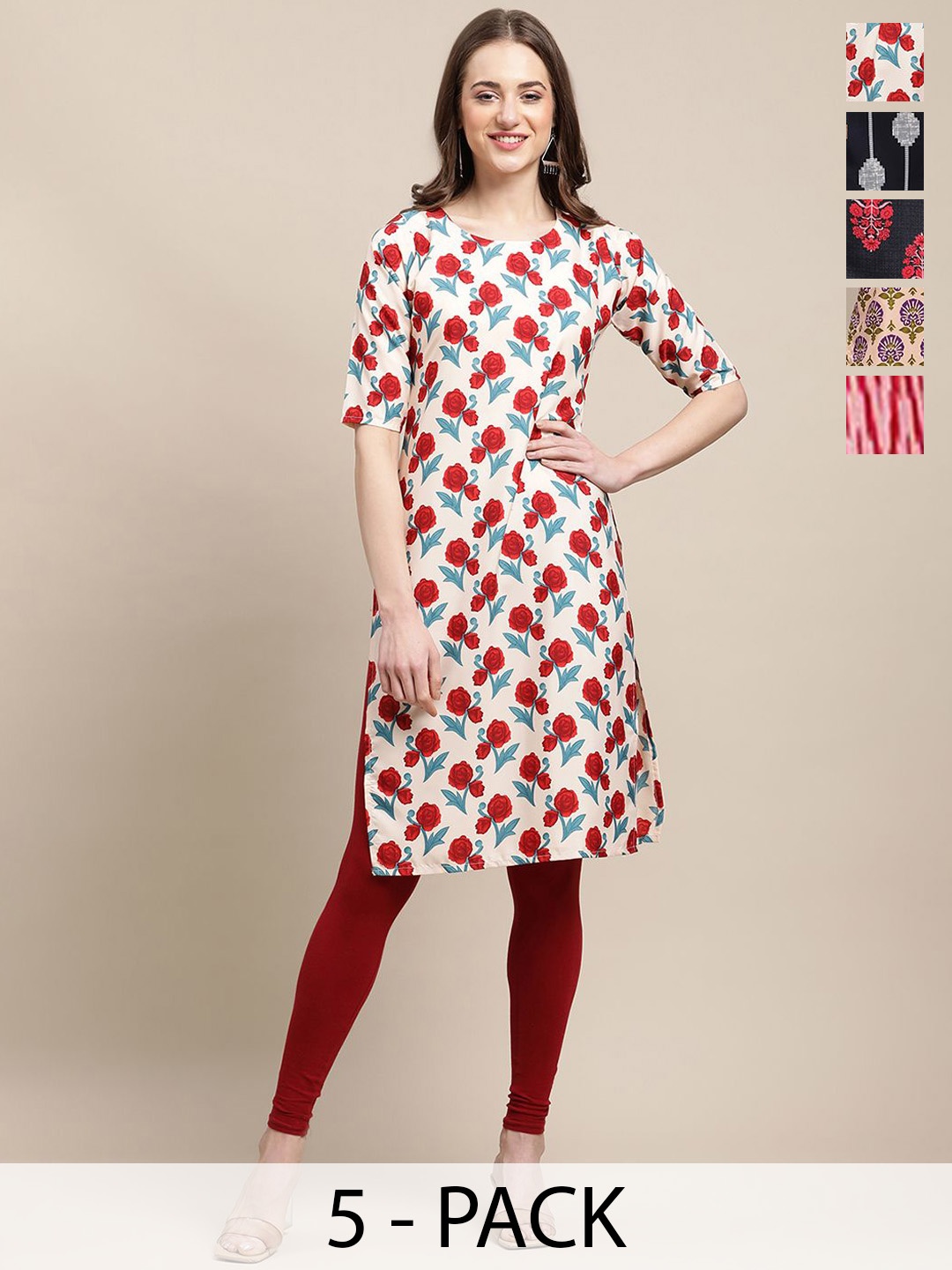 

7Threads Selections Of 5 Ethnic Motifs Printed Kurtas, White