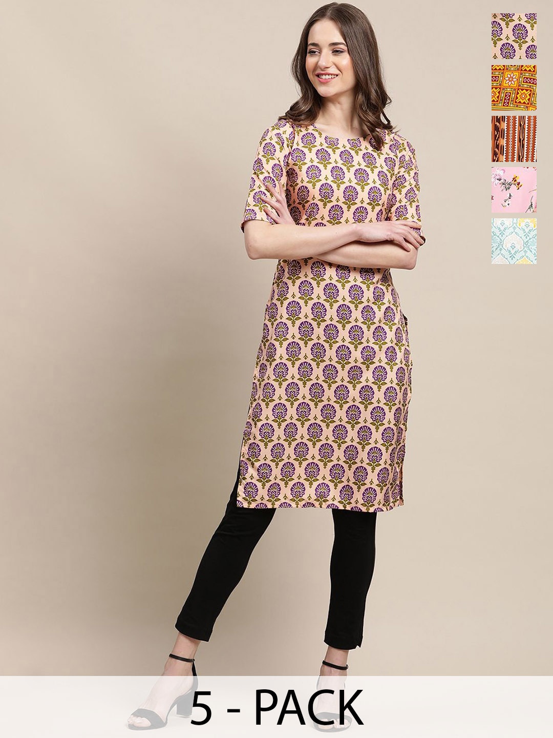 

7Threads Women Ethnic Motifs Printed Floral Crepe Kurta, Multi