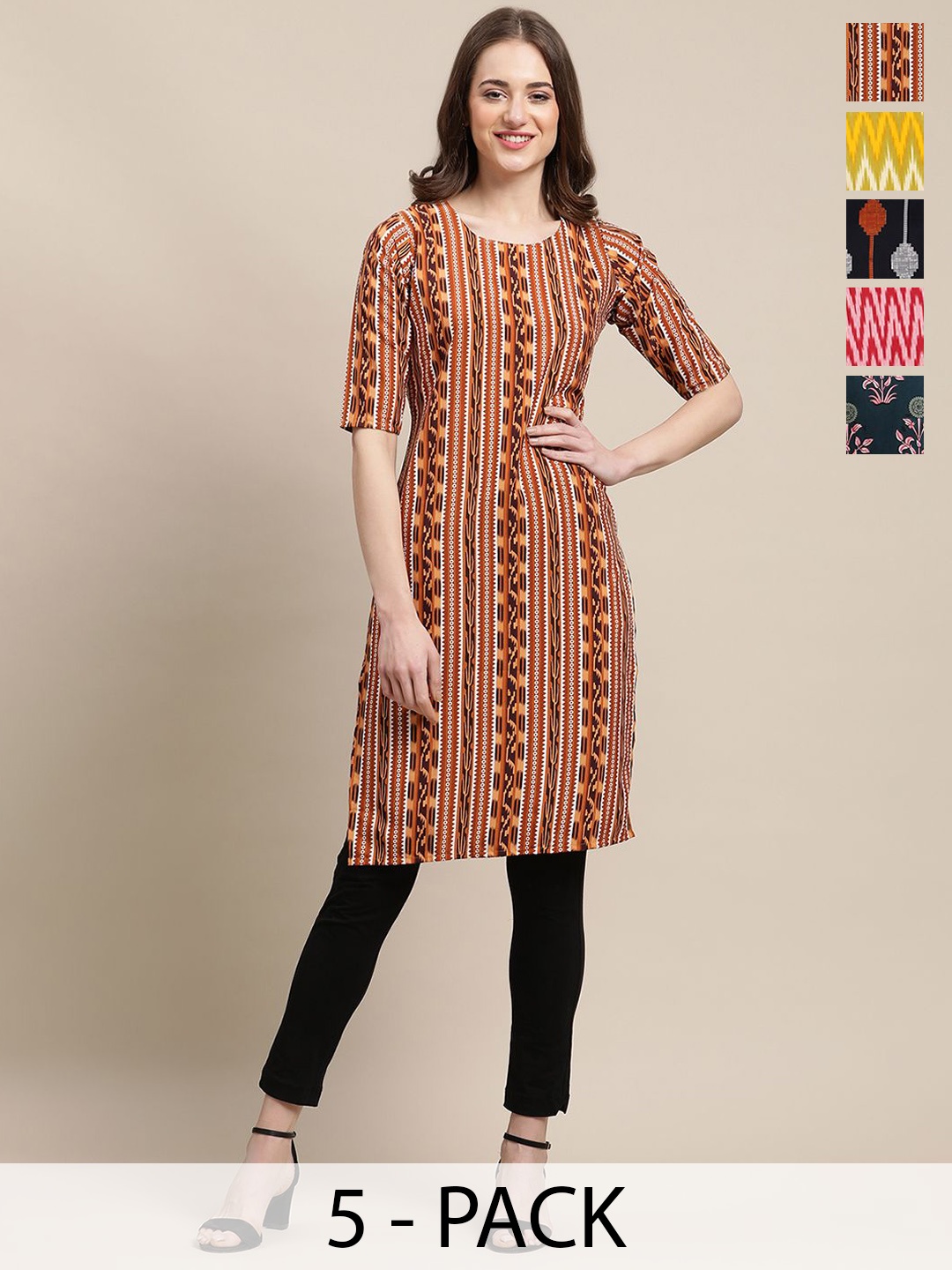 

7Threads Selection Of 5 Ethnic Motifs Printed Straight Kurtas, Red
