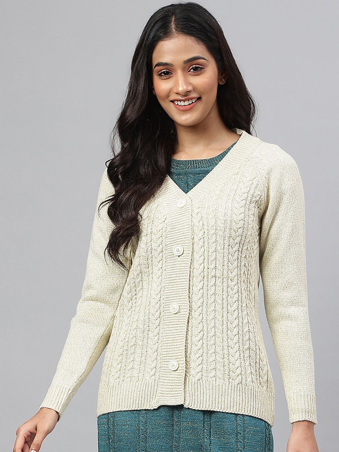 

AURELIA Women Cable Knit Cardigan Sweaters, White