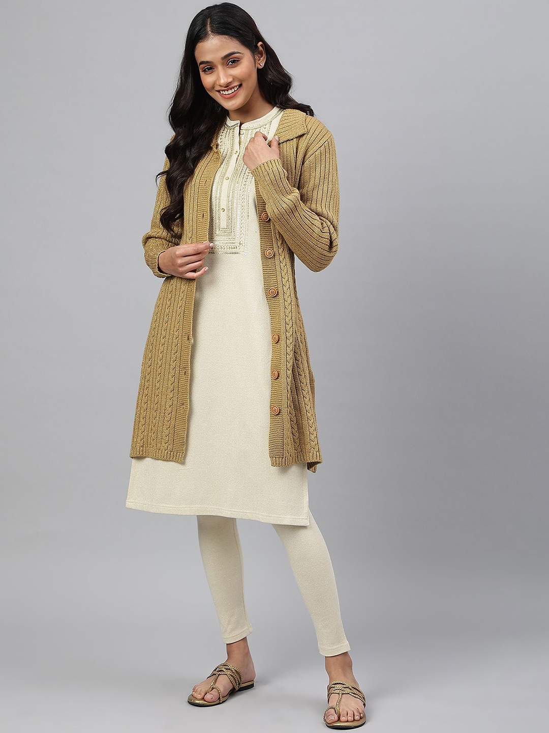 

AURELIA Women Cable Knit Longline Cardigan, Brown
